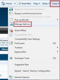 Disable add-ons on Microsoft Internet Explorer