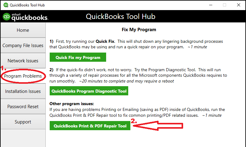 run the quickbooks pdf & print repair tool