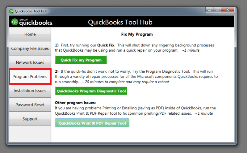 Open the Tool Hub and select Quick Fix My Program