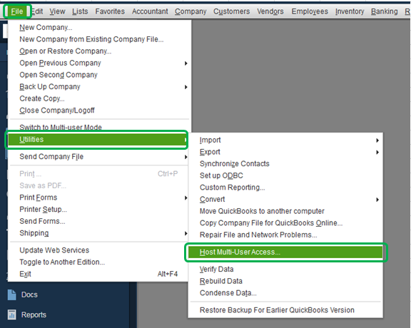 Click on Utilities and select the Host Multi-User Access option