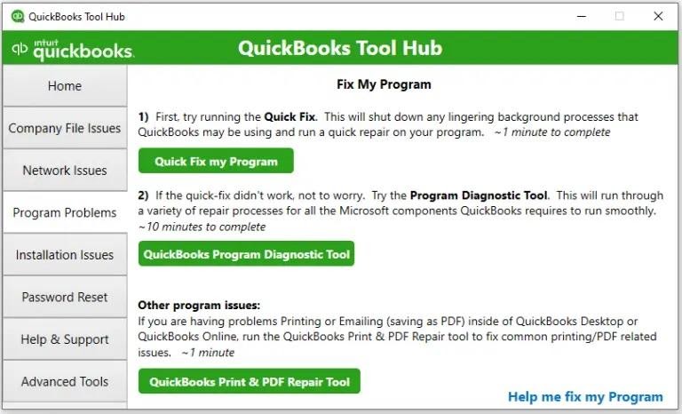 Go to QuickBooks Tool Hub and click on Program Problems