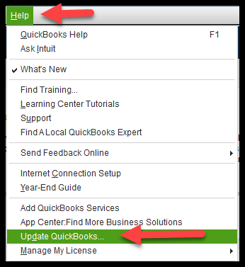 tap on the help tab and select update quickbooks