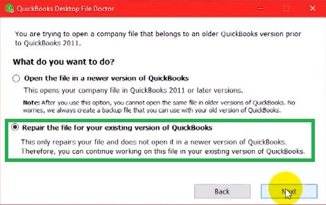 repair the file for your existing version of quickbooks