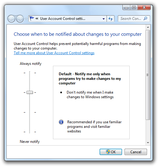 change windows user account control (uac) configuration
