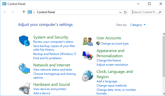 select update & security in control panel window