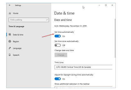 Change Date and Time in Windows 10