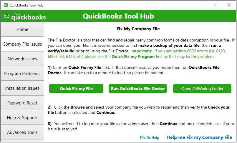 company file issues in the quickbooks tool hub