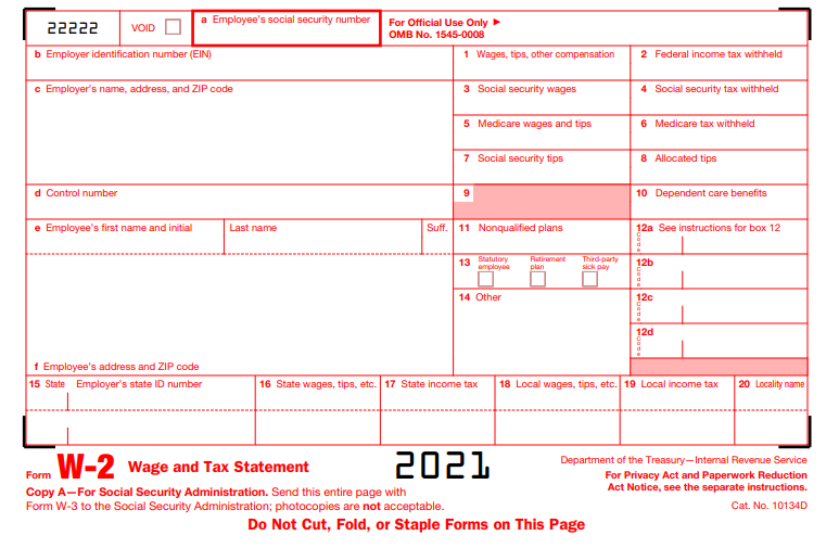 W-2 Wage and Tax Statement Form