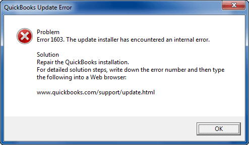 QuickBooks update installer Error 1603