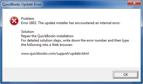 quickbooks update installer error 1603