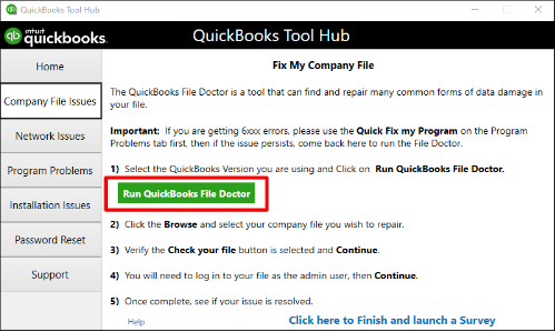 run quickbooks file doctor