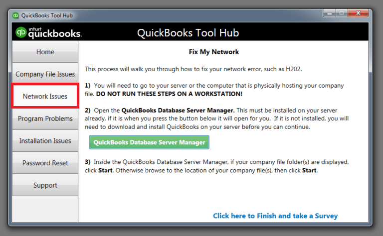 Run the QuickBooks Database Server Manager