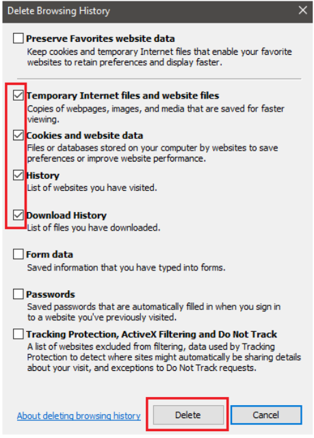 checkmark all the options like cookies, history & temporary internet files