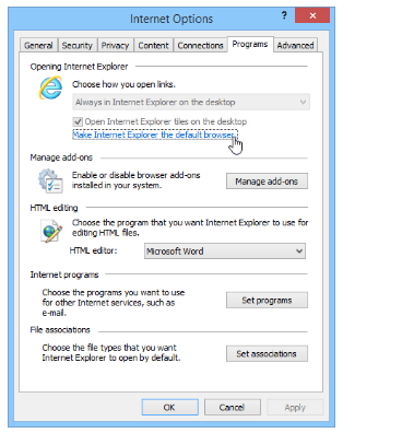 make internet explorer the default browser