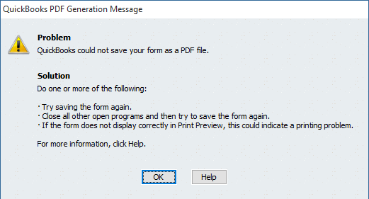 QuickBooks PDF Generation Message