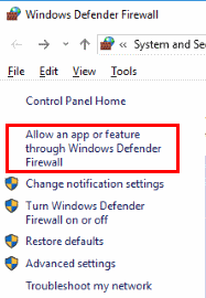 choose Allow an app through the Windows Firewall option