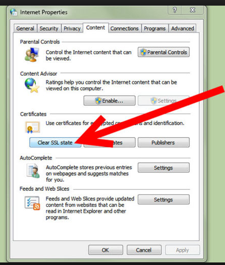Clear SSL Certificates from Internet properties