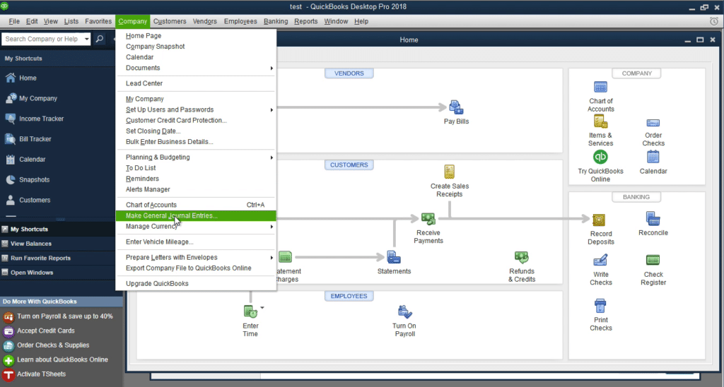 choose the make general journal entries option