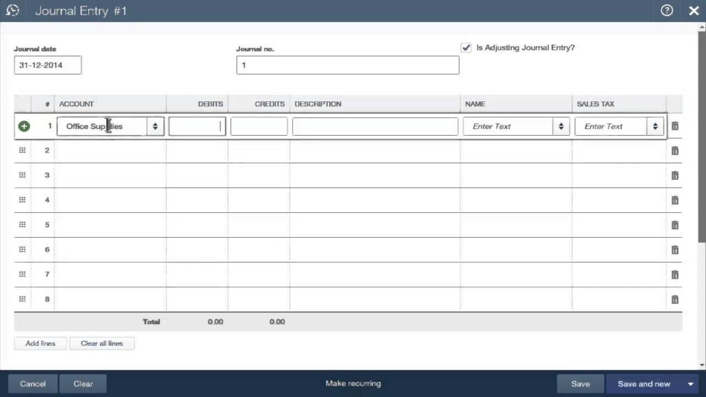 Enter date and journal number