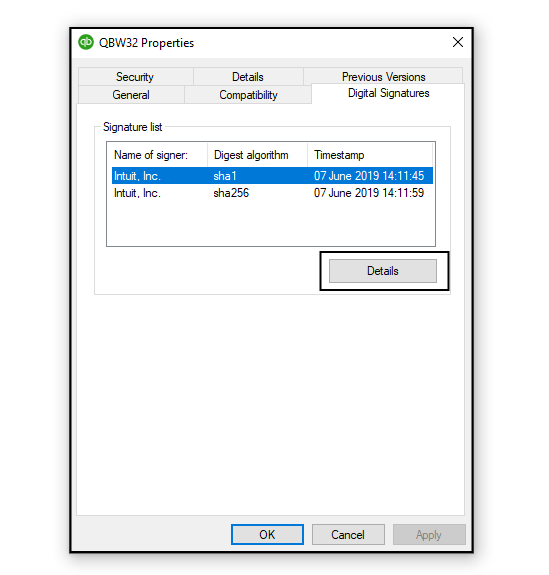 choose the digital signature tab