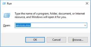 type services.msc in the run command window