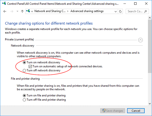 change advanced sharing settings 