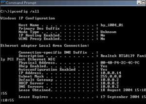 type ipconfig/all text in the cmd window