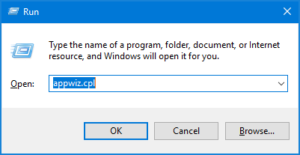 type appwiz.cpl in run dialog box