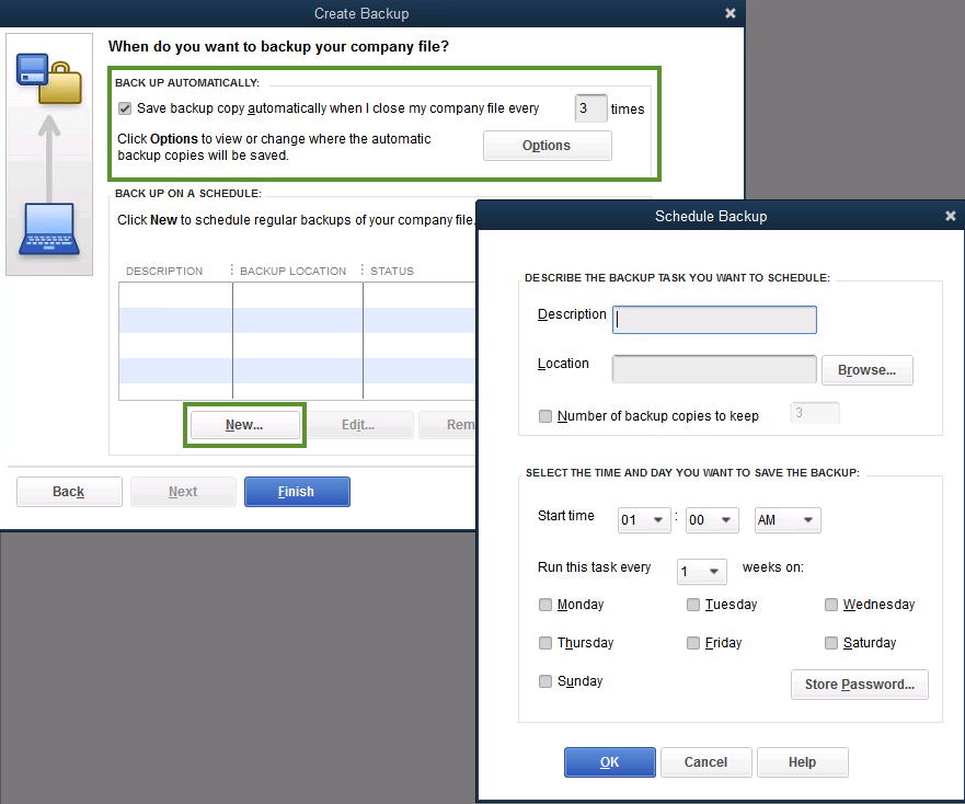 Check schedule backups setting