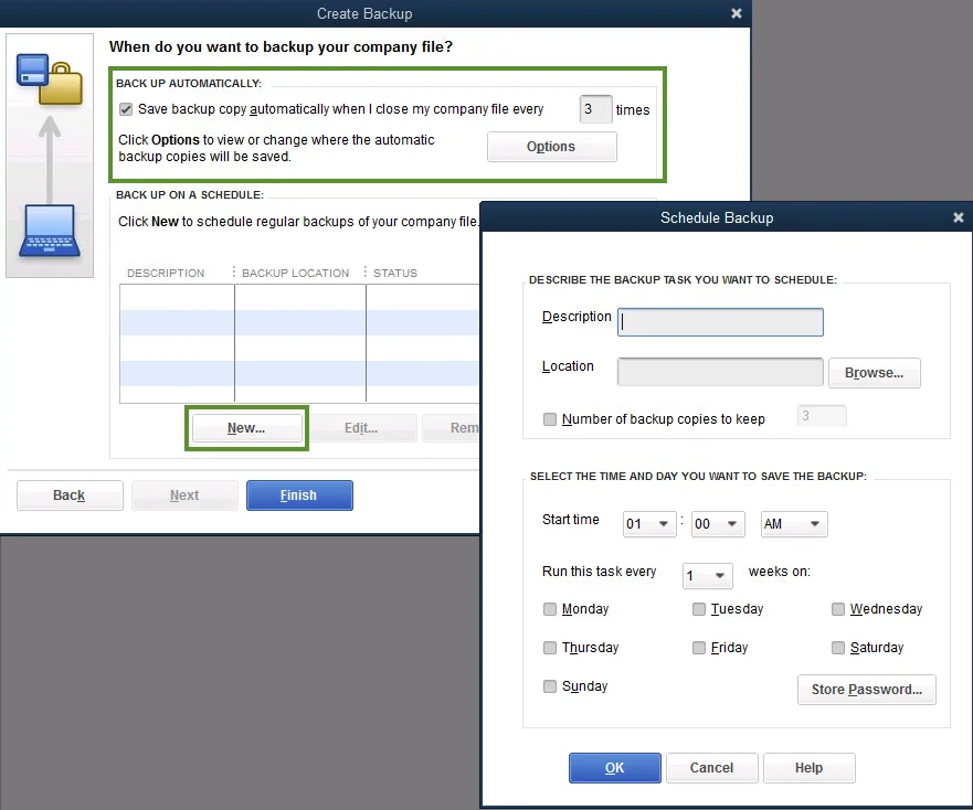 Check schedule backups setting