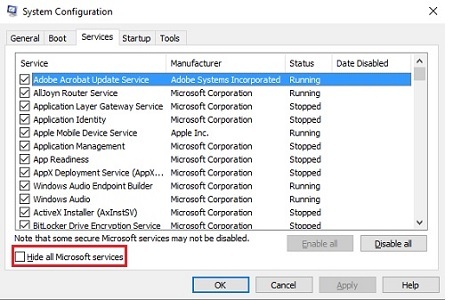 Hide all Microsoft Services