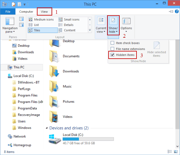 Show Hidden Files on windows