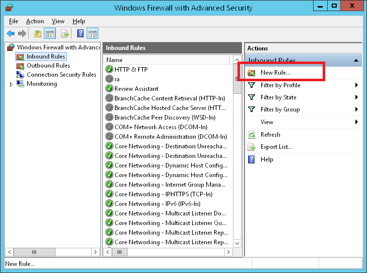 Open Inbound Rules and select New Rule