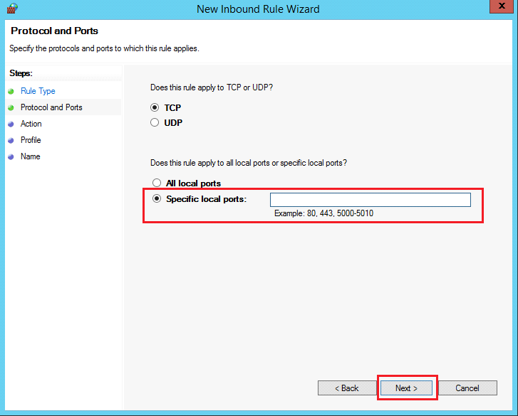 Check and verify that the TCP is selected and then click Next.
