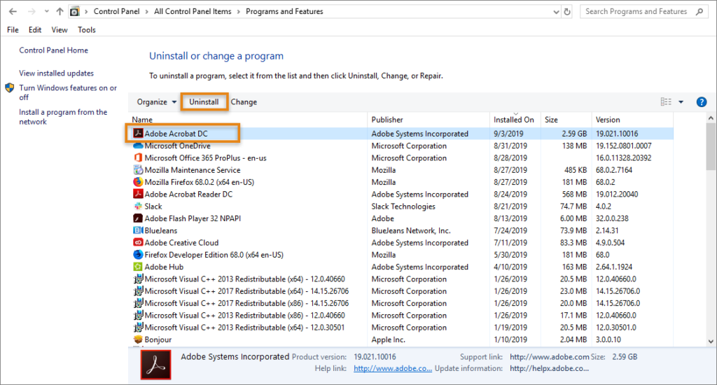 Open Adobe Acrobat Reader select Uninstall