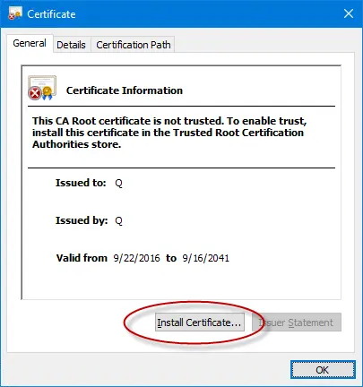 click install certificate