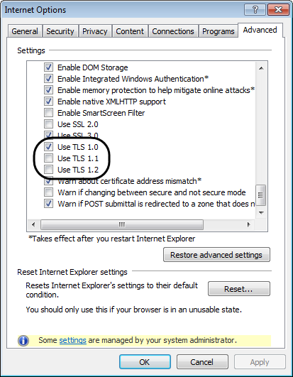 select internet options