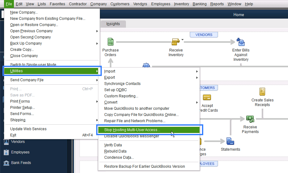 chosse Stop Hosting Multi-User Access option