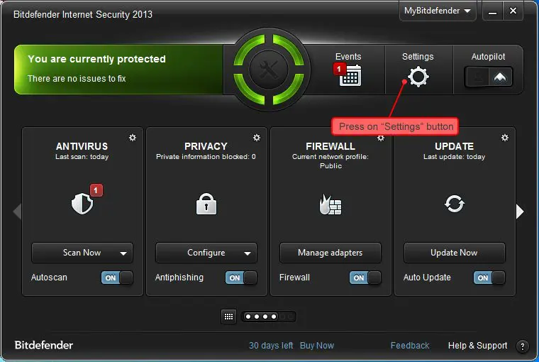 Reconfigure Bit Defender antivirus