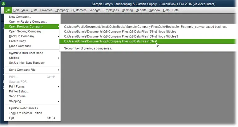 Open your company file correctly to fix Windows Update Error 0x80070057