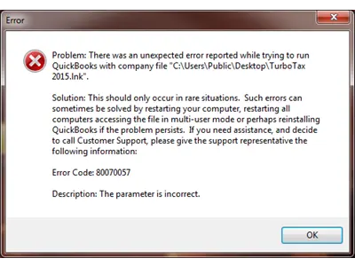 QuickBooks Error code 80070057 Message
