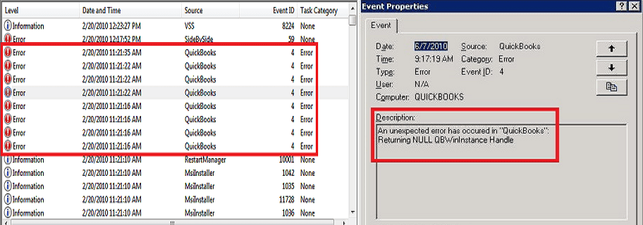 QuickBooks Event ID 4 Error Message