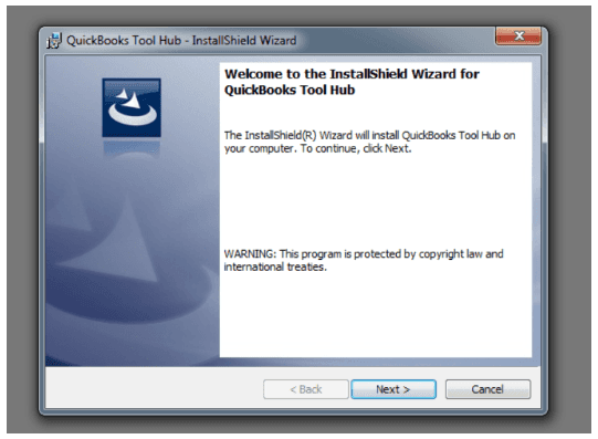 Install QuickBooksToolHub.exe and click on the Next button on the window