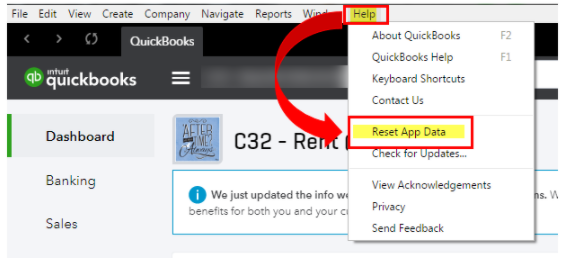 reset app data in quickbooks app