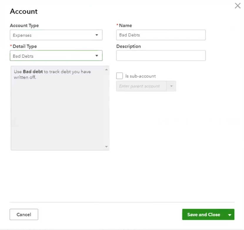 Set up Bad Debt Account in QuickBooks