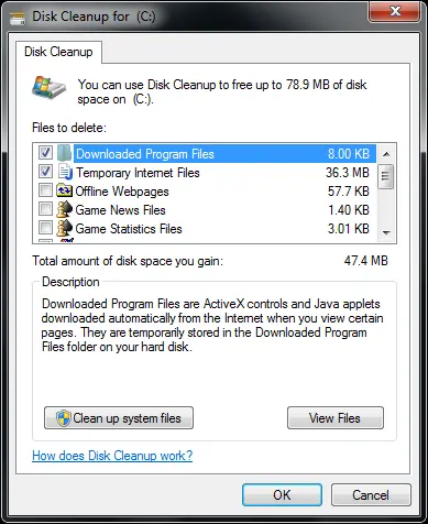 start disk cleanup