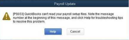 QuickBooks can't read your payroll setup files. [Error PS033]"