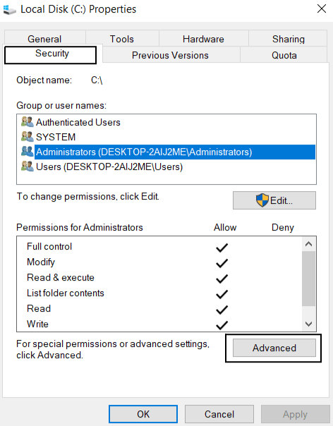 enable sufficient permissions