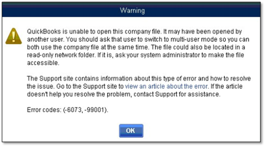 QuickBooks Error Message 6073 and 99001