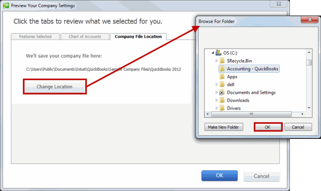 Create a New Folder for QB Company Files